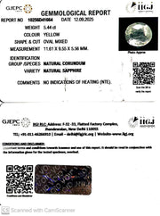 5.44/CT Natural Yellow Sapphire With Govt Lab Certificate (23310)